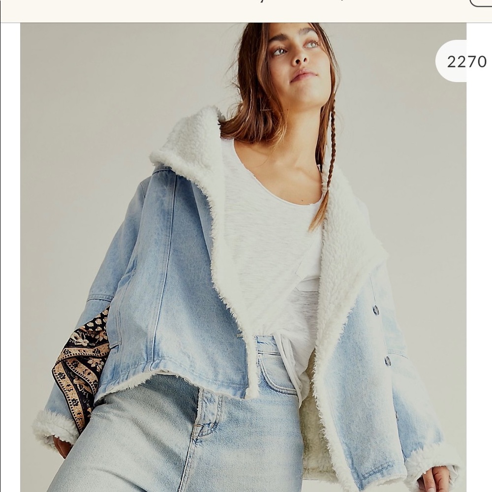 Free people twisted heart cozy denim jacket large NWT